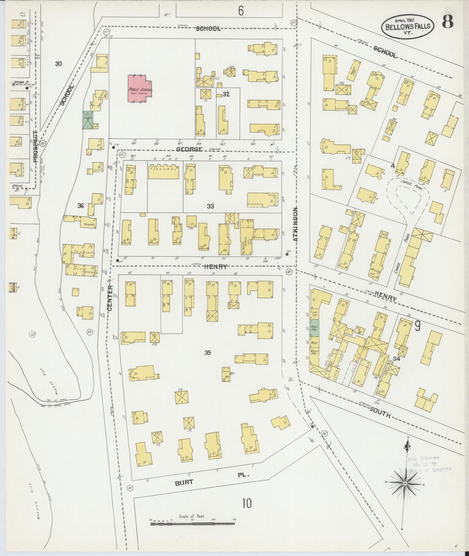 Sanborn Fire Insurance Map from Bellows Falls, Windham County, Vermont (1901), Sheet #0008 - Complete Map Set gallery image, historic Sanborn map, vintage wall art, Vermont Vermont