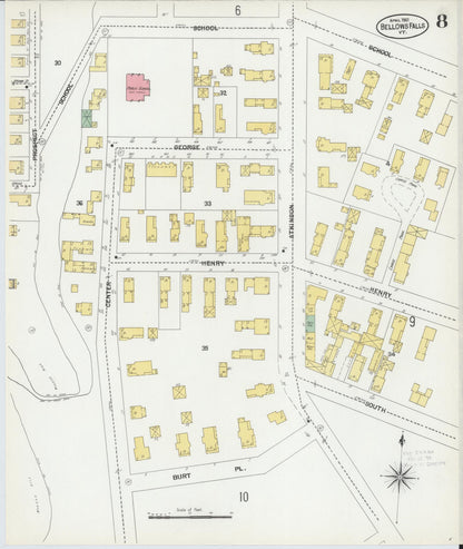 Sanborn Fire Insurance Map from Bellows Falls, Windham County, Vermont (1901), Sheet #0008 - Complete Map Set gallery image, historic Sanborn map, vintage wall art, Vermont Vermont