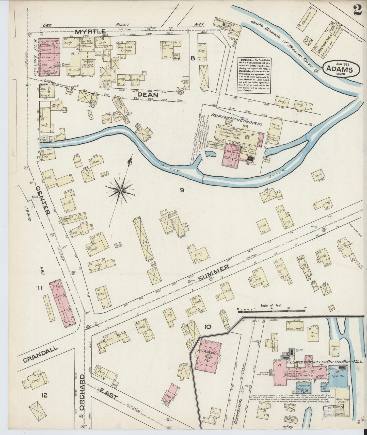 Sanborn Fire Insurance Map from Adams, Berkshire County, Massachusetts (1884), Sheet #0002 - Historic Sanborn Fire Insurance Map Print, vintage old map wall art, antique decor, genealogy gift, Massachusetts Massachusetts map