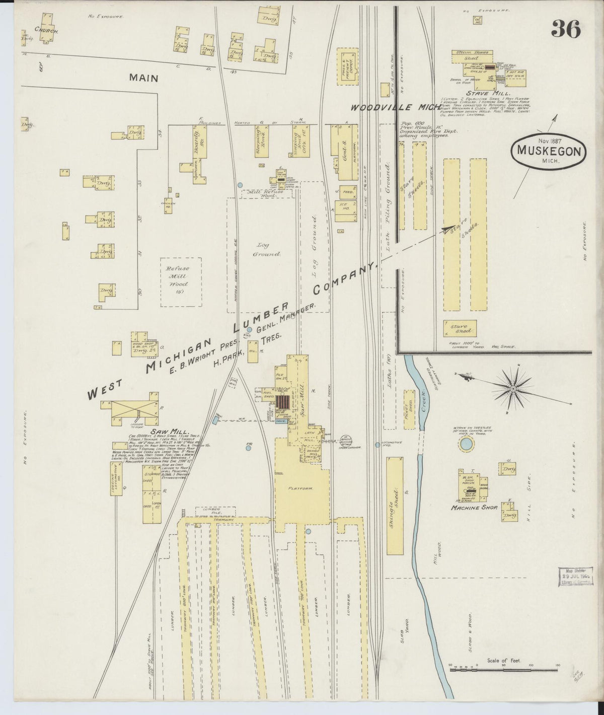 Sanborn Fire Insurance Map from Muskegon, Muskegon County, Michigan (1887), Sheet #0036 - Historic Sanborn Fire Insurance Map Print, vintage old map wall art, antique decor, genealogy gift, Michigan Michigan map