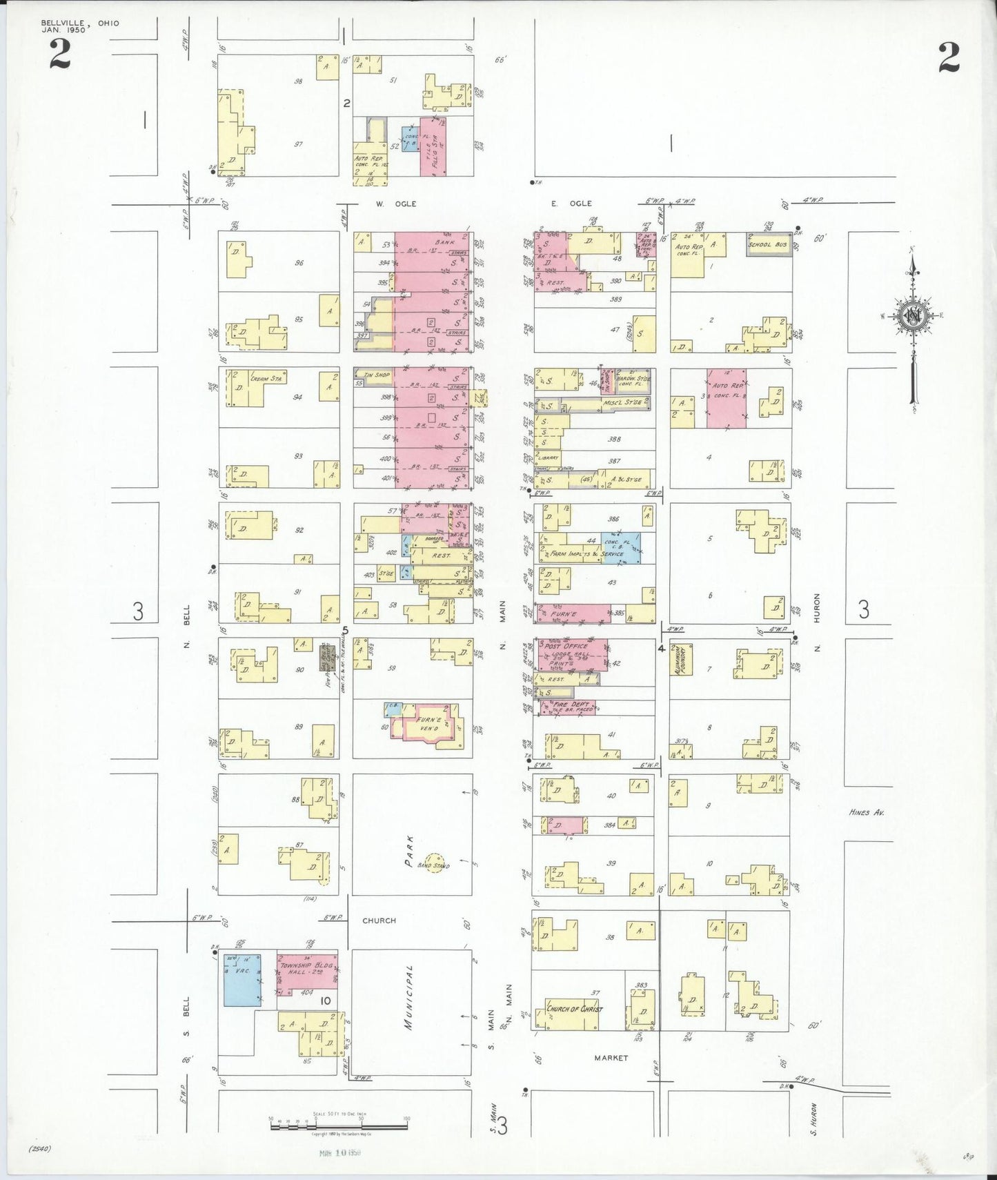 Sanborn Fire Insurance Map from Bellville, Richland County, Ohio (1950), Sheet #0002 - Complete Map Set gallery image, historic Sanborn map, vintage wall art, Ohio Ohio