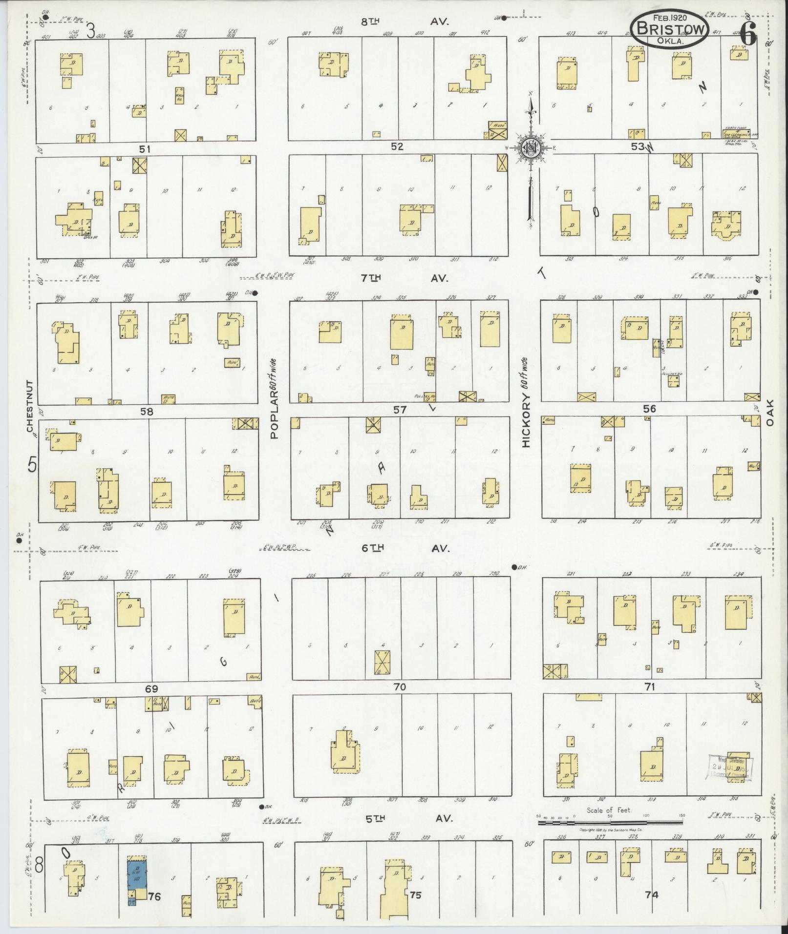 Sanborn Fire Insurance Map from Bristow, Creek County, Oklahoma (1920), Sheet #0006 - Historic Sanborn Fire Insurance Map Print, vintage old map wall art, antique decor, genealogy gift, Oklahoma Oklahoma map