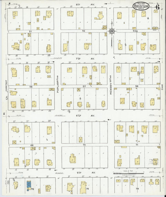 Sanborn Fire Insurance Map from Bristow, Creek County, Oklahoma (1920), Sheet #0006 - Historic Sanborn Fire Insurance Map Print, vintage old map wall art, antique decor, genealogy gift, Oklahoma Oklahoma map