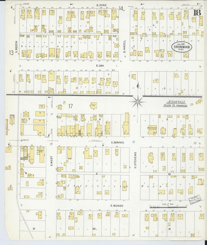 Sanborn Fire Insurance Map from Ironwood, Gogebic County, Michigan (1908), Sheet #0018 - Historic Sanborn Fire Insurance Map Print, vintage old map wall art, antique decor, genealogy gift, Michigan Michigan map