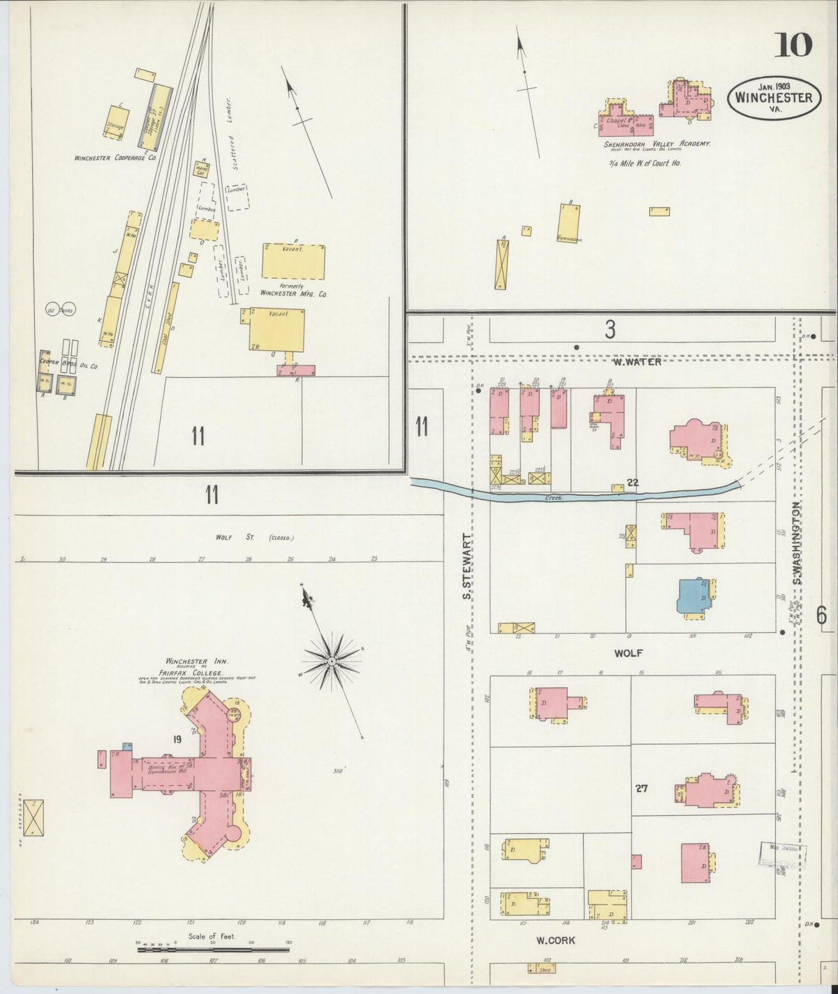 Sanborn Fire Insurance Map from Winchester, Independent Cities, Virginia (1903), Sheet #0010 - Historic Sanborn Fire Insurance Map Print, vintage old map wall art, antique decor, genealogy gift, Virginia Virginia map