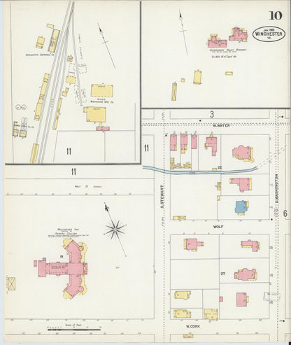 Sanborn Fire Insurance Map from Winchester, Independent Cities, Virginia (1903), Sheet #0010 - Historic Sanborn Fire Insurance Map Print, vintage old map wall art, antique decor, genealogy gift, Virginia Virginia map