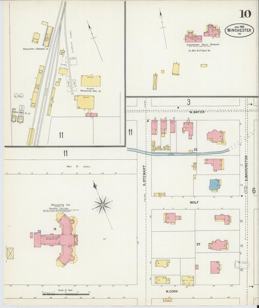 Sanborn Fire Insurance Map from Winchester, Independent Cities, Virginia (1903), Sheet #0010 - Historic Sanborn Fire Insurance Map Print, vintage old map wall art, antique decor, genealogy gift, Virginia Virginia map