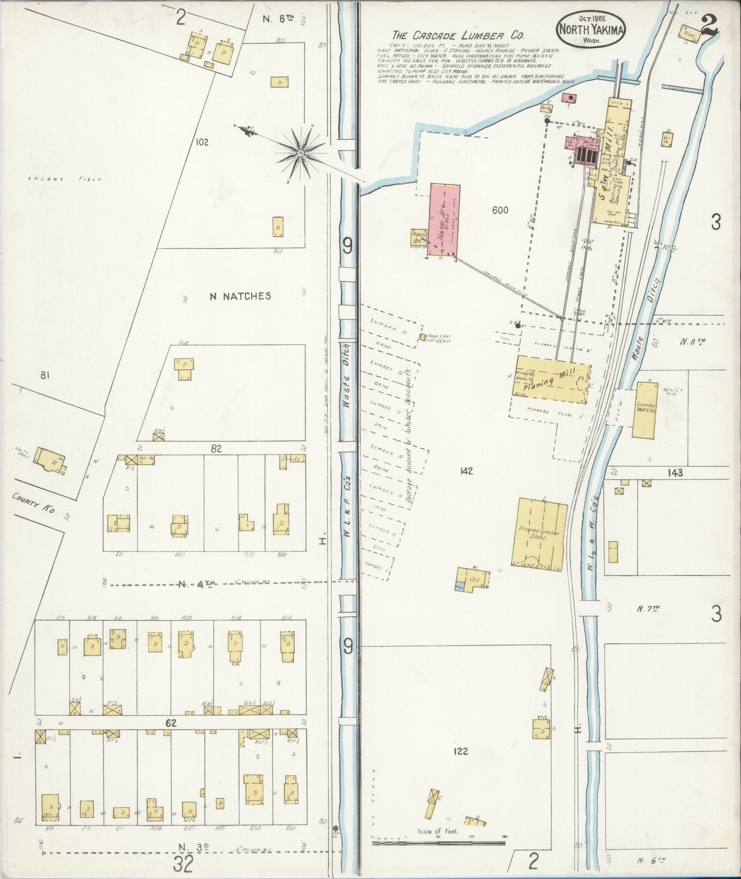 Sanborn Fire Insurance Map from North Yakima, Yakima County, Washington (1905), Sheet #0003 - Historic Sanborn Fire Insurance Map Print, vintage old map wall art, antique decor, genealogy gift, Washington Washington map