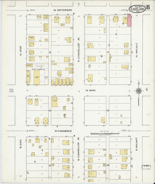 Sanborn Fire Insurance Map from Eastland, Eastland County, Texas (1920), Sheet #0008 - Historic Sanborn Fire Insurance Map Print, vintage old map wall art, antique decor, genealogy gift, Texas Texas map