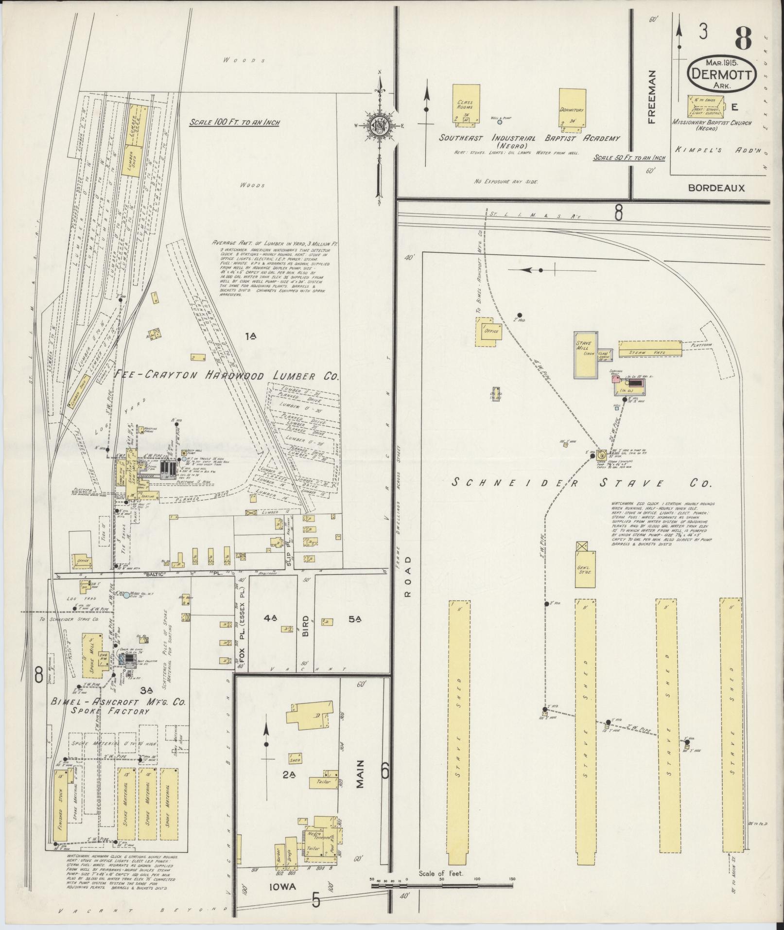 Sanborn Fire Insurance Map from Dermott, Chicot County, Arkansas (1915), Sheet #0008 - Historic Sanborn Fire Insurance Map Print, vintage old map wall art, antique decor, genealogy gift, Arkansas Arkansas map