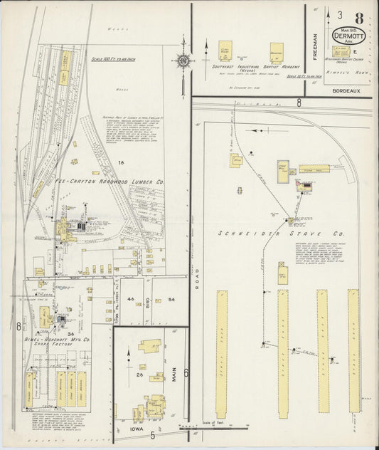 Sanborn Fire Insurance Map from Dermott, Chicot County, Arkansas (1915), Sheet #0008 - Historic Sanborn Fire Insurance Map Print, vintage old map wall art, antique decor, genealogy gift, Arkansas Arkansas map