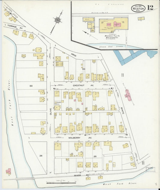 Sanborn Fire Insurance Map from Weston, Lewis County, West Virginia (1913), Sheet #0012 - Historic Sanborn Fire Insurance Map Print, vintage old map wall art, antique decor, genealogy gift, West Virginia West Virginia map