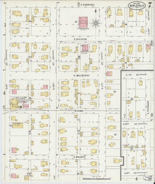 Sanborn Fire Insurance Map from Noblesville, Hamilton County, Indiana (1898), Sheet #0007 - Historic Sanborn Fire Insurance Map Print, vintage old map wall art, antique decor, genealogy gift, Indiana Indiana map