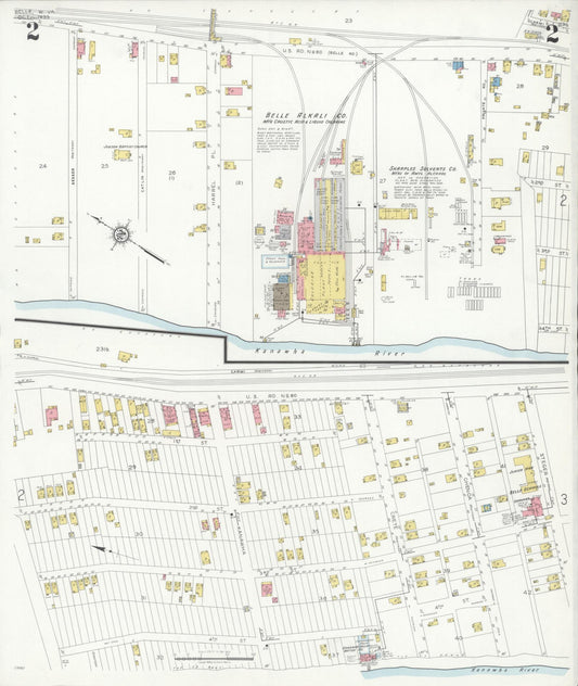 Sanborn Fire Insurance Map from Belle, Kanawha County, West Virginia (1933), Sheet #0002 - Historic Sanborn Fire Insurance Map Print, vintage old map wall art, antique decor, genealogy gift, West Virginia West Virginia map