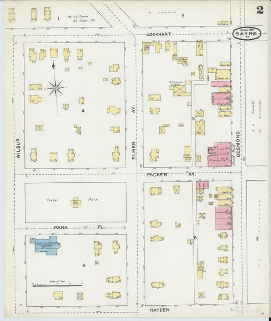 Sanborn Fire Insurance Map from Sayre, Bradford County, Pennsylvania (1892), Sheet #0002 - Historic Sanborn Fire Insurance Map Print, vintage old map wall art, antique decor, genealogy gift, Pennsylvania Pennsylvania map