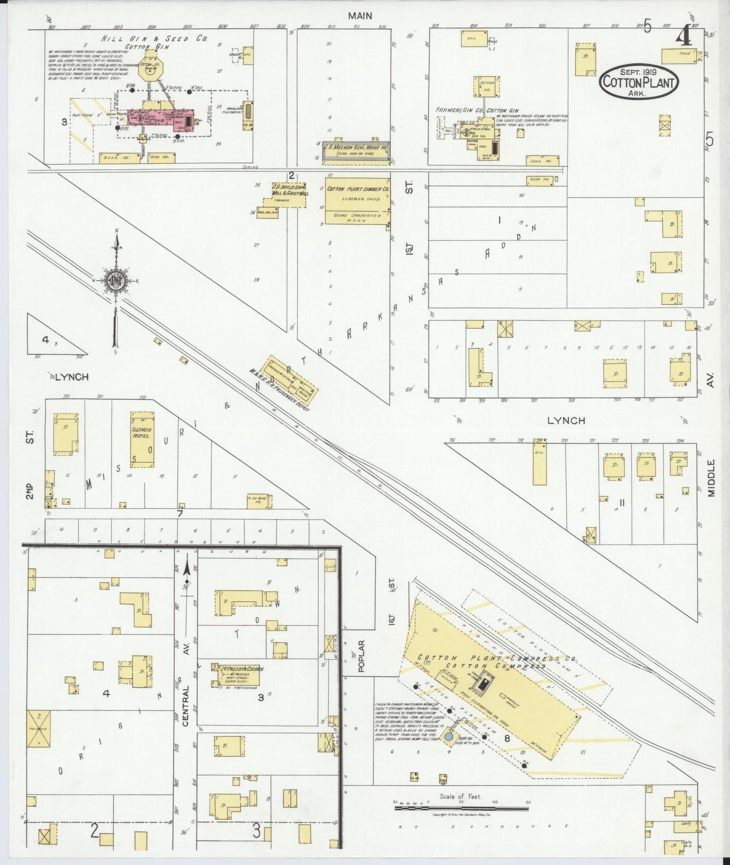 Sanborn Fire Insurance Map from Cotton Plant, Woodruff County, Arkansas (1919), Sheet #0004 - Historic Sanborn Fire Insurance Map Print, vintage old map wall art, antique decor, genealogy gift, Arkansas Arkansas map