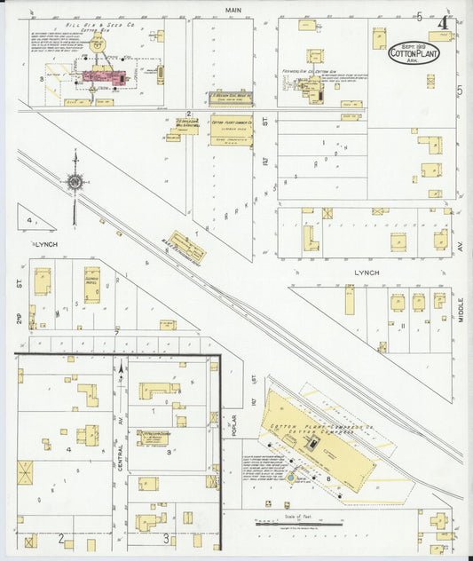 Sanborn Fire Insurance Map from Cotton Plant, Woodruff County, Arkansas (1919), Sheet #0004 - Historic Sanborn Fire Insurance Map Print, vintage old map wall art, antique decor, genealogy gift, Arkansas Arkansas map