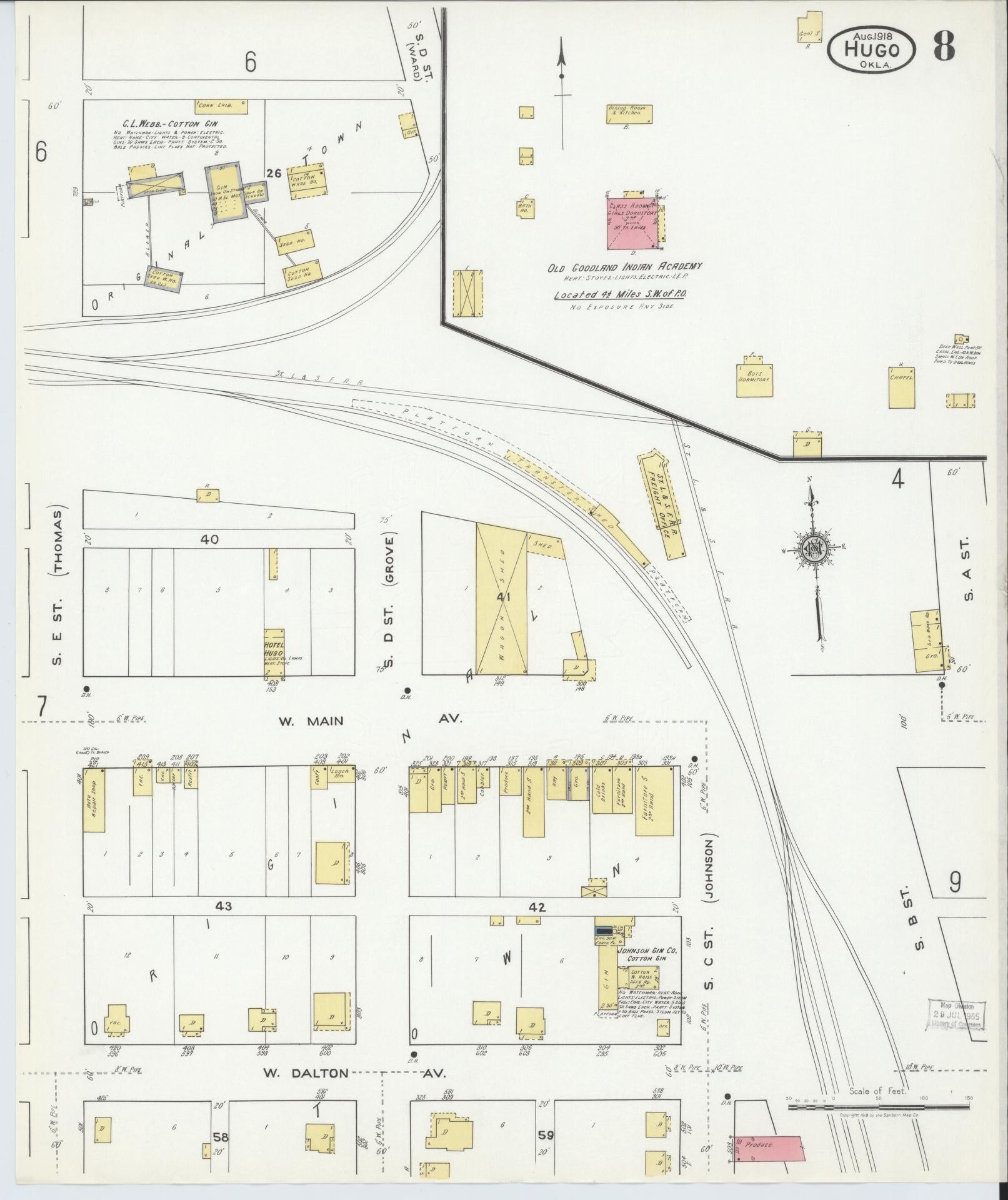Sanborn Fire Insurance Map from Hugo, Choctaw County, Oklahoma (1918), Sheet #0008 - Complete Map Set gallery image, historic Sanborn map, vintage wall art, Oklahoma Oklahoma