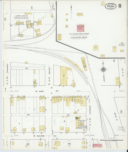 Sanborn Fire Insurance Map from Hugo, Choctaw County, Oklahoma (1918), Sheet #0008 - Complete Map Set gallery image, historic Sanborn map, vintage wall art, Oklahoma Oklahoma