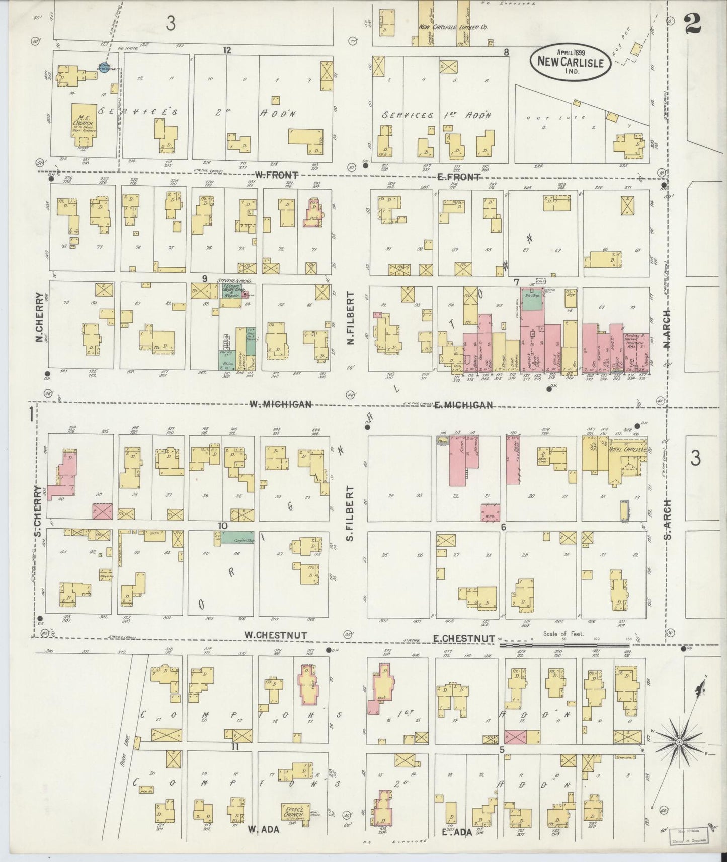 Sanborn Fire Insurance Map from New Carlisle, Saint Joseph County, Indiana (1899), Sheet #0002 - Historic Sanborn Fire Insurance Map Print, vintage old map wall art, antique decor, genealogy gift, Indiana Indiana map