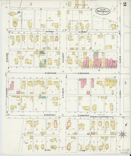 Sanborn Fire Insurance Map from New Carlisle, Saint Joseph County, Indiana (1899), Sheet #0002 - Historic Sanborn Fire Insurance Map Print, vintage old map wall art, antique decor, genealogy gift, Indiana Indiana map