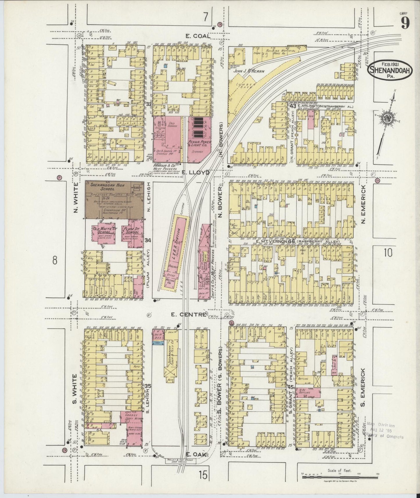 Sanborn Fire Insurance Map from Shenandoah, Schuylkill County, Pennsylvania (1921), Sheet #0009 - Complete Map Set gallery image, historic Sanborn map, vintage wall art, Pennsylvania Pennsylvania