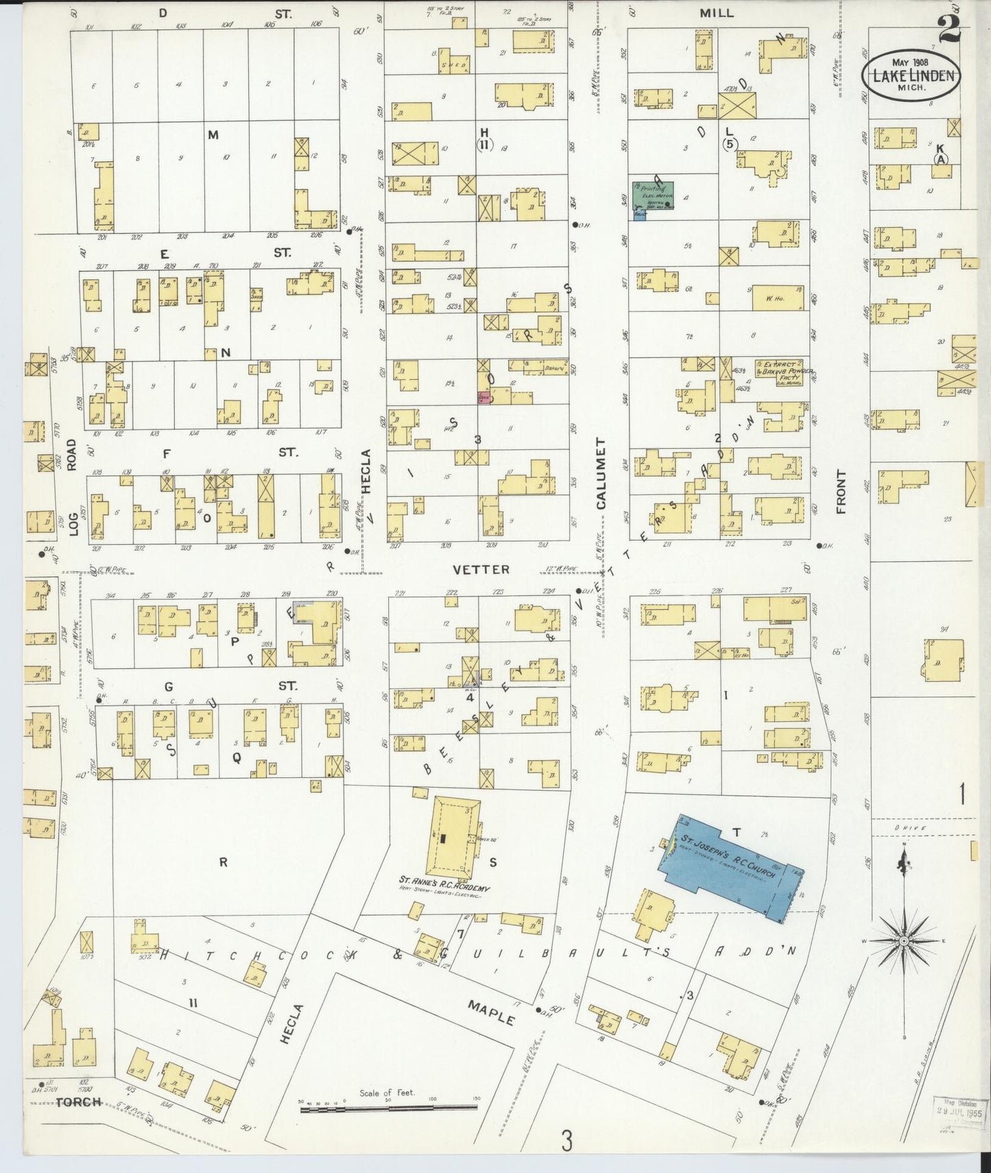 Sanborn Fire Insurance Map from Lake Linden, Houghton County, Michigan (1908), Sheet #0002 - Complete Map Set gallery image, historic Sanborn map, vintage wall art, Michigan Michigan