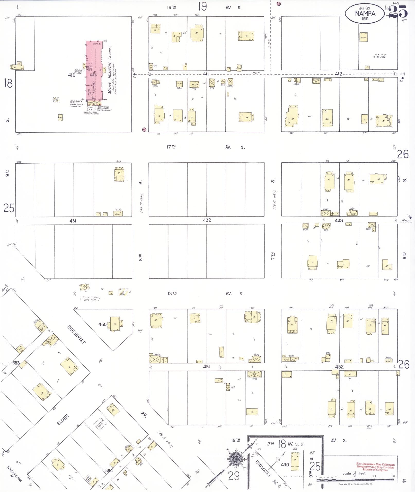 Sanborn Fire Insurance Map from Nampa, Canyon County, Idaho (1921), Sheet #0025 - Complete Map Set gallery image, historic Sanborn map, vintage wall art, Idaho Idaho