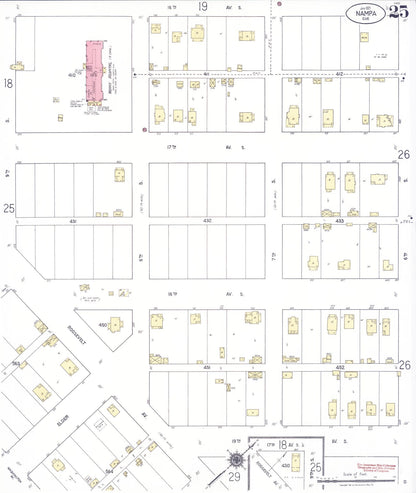 Sanborn Fire Insurance Map from Nampa, Canyon County, Idaho (1921), Sheet #0025 - Complete Map Set gallery image, historic Sanborn map, vintage wall art, Idaho Idaho