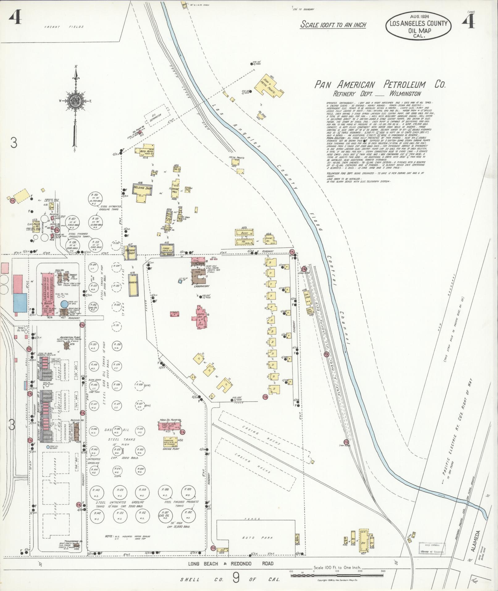 Sanborn Fire Insurance Map from Los Angeles Co., Los Angeles County, California (1924), Sheet #0004 - Historic Sanborn Fire Insurance Map Print, vintage old map wall art, antique decor, genealogy gift, California California map
