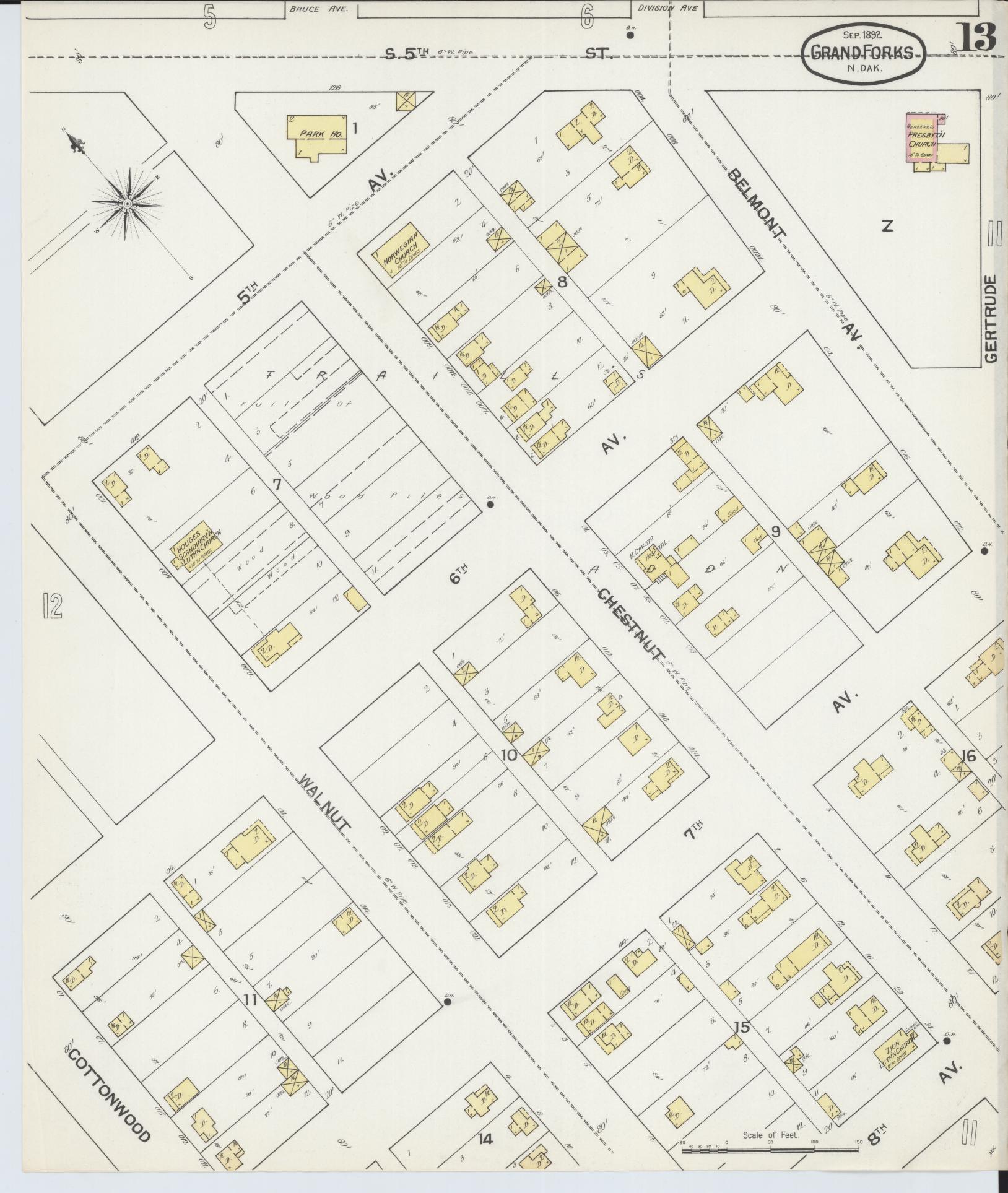 Sanborn Fire Insurance Map from Grand Forks, Grand Forks County, North Dakota (1892), Sheet #0013 - Historic Sanborn Fire Insurance Map Print, vintage old map wall art, antique decor, genealogy gift, North Dakota North Dakota map