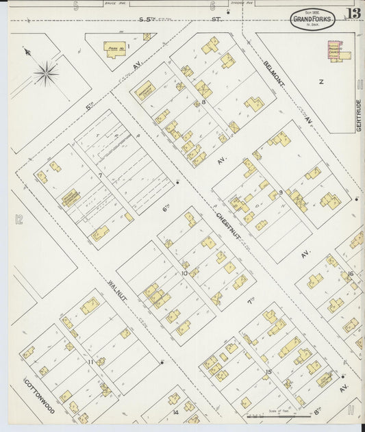 Sanborn Fire Insurance Map from Grand Forks, Grand Forks County, North Dakota (1892), Sheet #0013 - Historic Sanborn Fire Insurance Map Print, vintage old map wall art, antique decor, genealogy gift, North Dakota North Dakota map