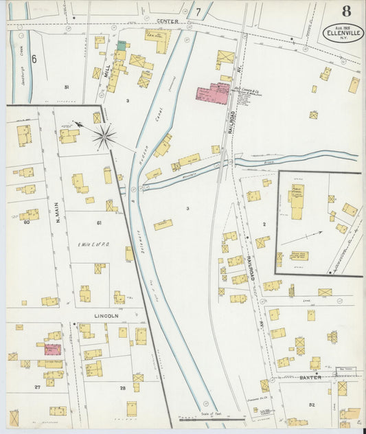 Sanborn Fire Insurance Map from Ellenville, Ulster County, New York (1905), Sheet #0008 - Historic Sanborn Fire Insurance Map Print, vintage old map wall art, antique decor, genealogy gift, New York New York map
