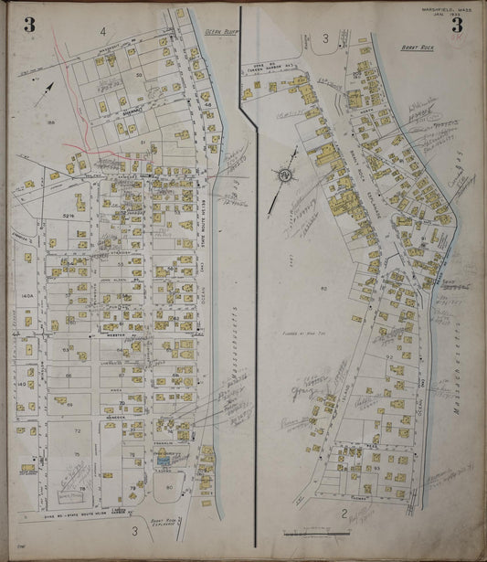 Sanborn Fire Insurance Map from Marshfield, Plymouth County, Massachusetts (1950), Sheet #0003 - Historic Sanborn Fire Insurance Map Print, vintage old map wall art, antique decor, genealogy gift, Massachusetts Massachusetts map