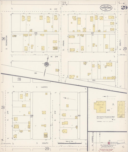 Sanborn Fire Insurance Map from Hanford, Kings County, California (1913), Sheet #0029 - Historic Sanborn Fire Insurance Map Print, vintage old map wall art, antique decor, genealogy gift, California California map