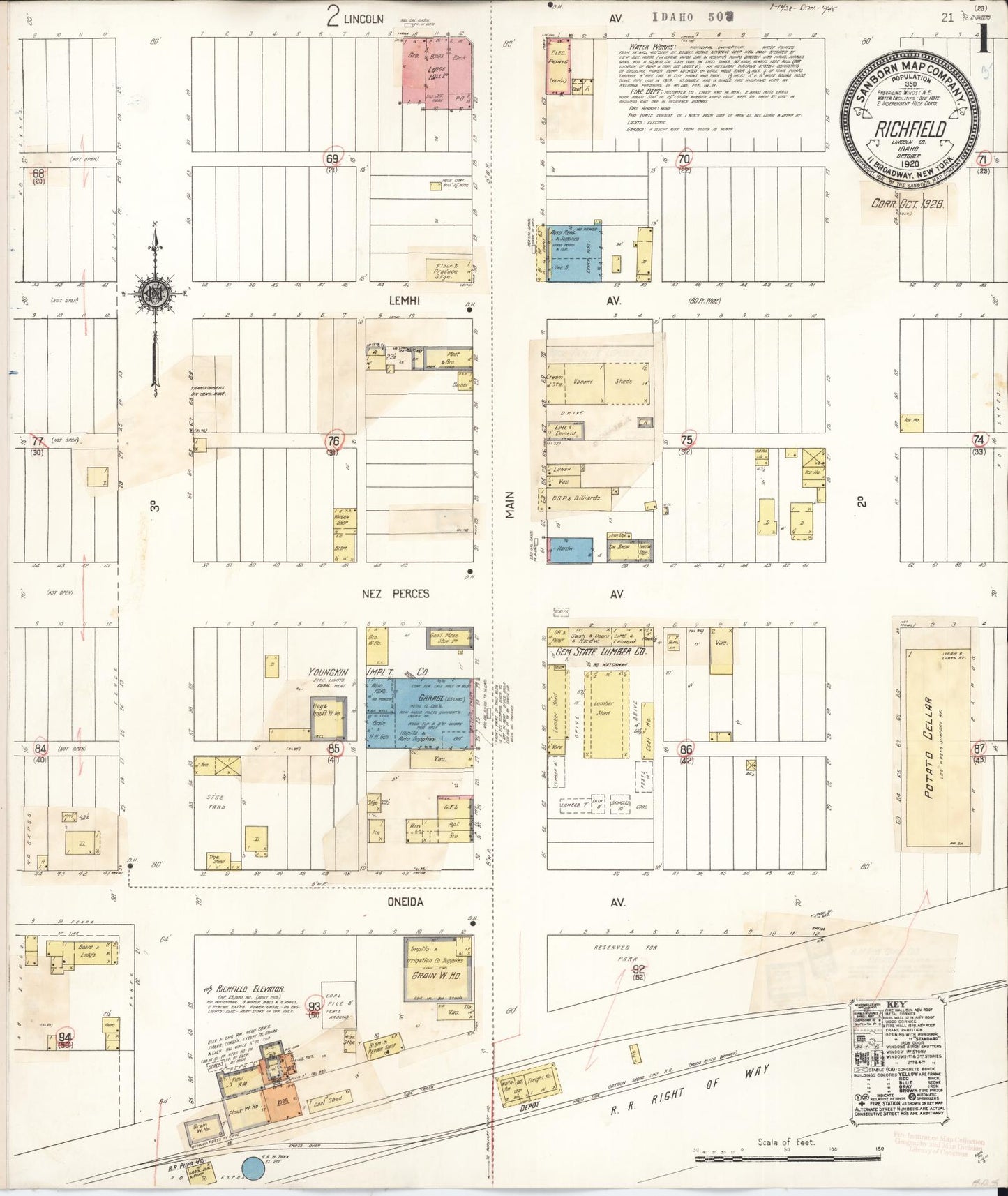 Sanborn Fire Insurance Map from Richfield, Lincoln County, Idaho (1928), Sheet #0001 - Complete Map Set gallery image, historic Sanborn map, vintage wall art, Idaho Idaho