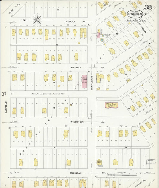 Sanborn Fire Insurance Map from Fond du Lac, Fond du Lac County, Wisconsin (1908), Sheet #0038 - Historic Sanborn Fire Insurance Map Print, vintage old map wall art, antique decor, genealogy gift, Wisconsin Wisconsin map