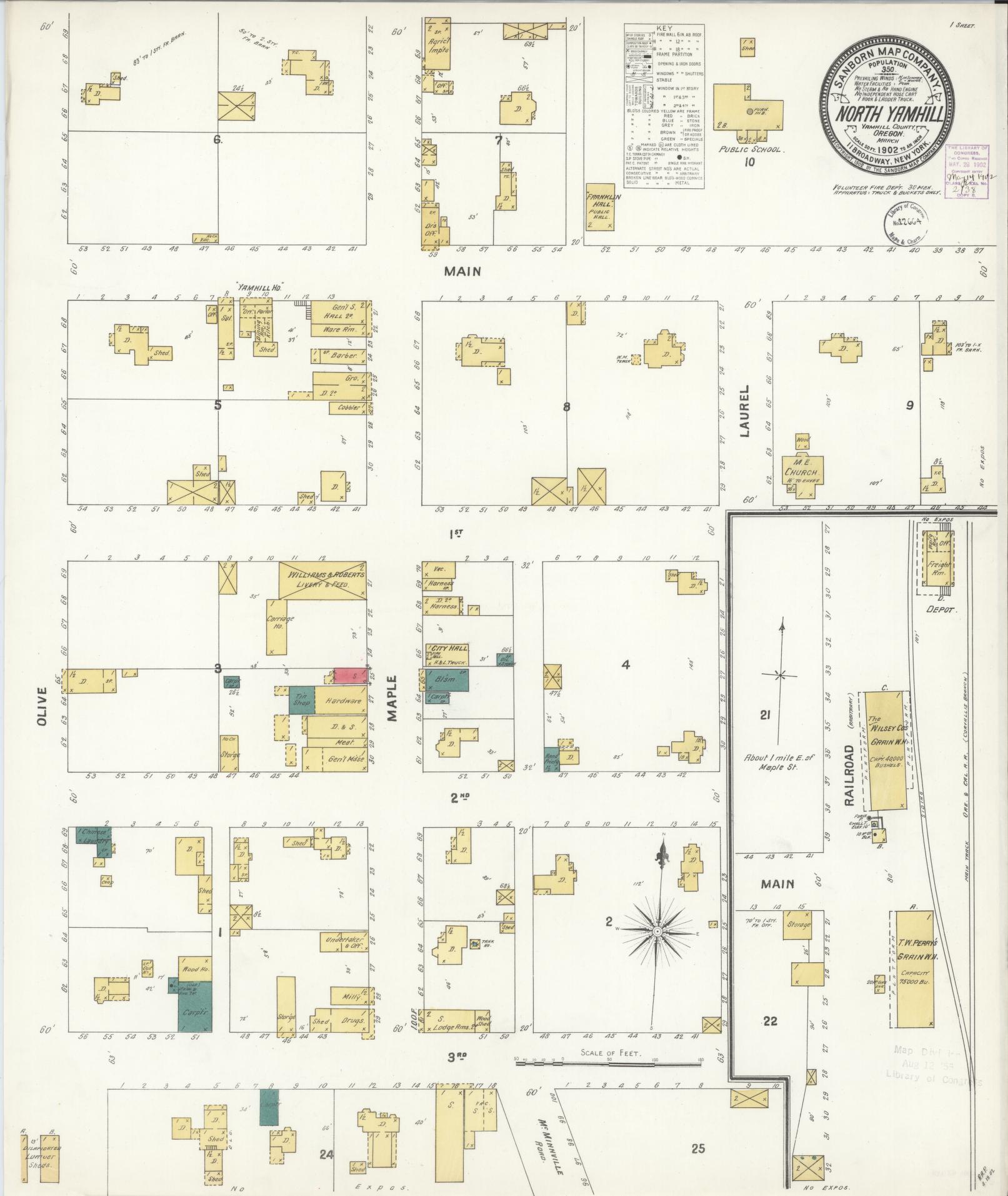 Sanborn Fire Insurance Map from North Yamhill, Yamhill County, Oregon (1902), Sheet #0001 - Historic Sanborn Fire Insurance Map Print, vintage old map wall art, antique decor, genealogy gift, Oregon Oregon map