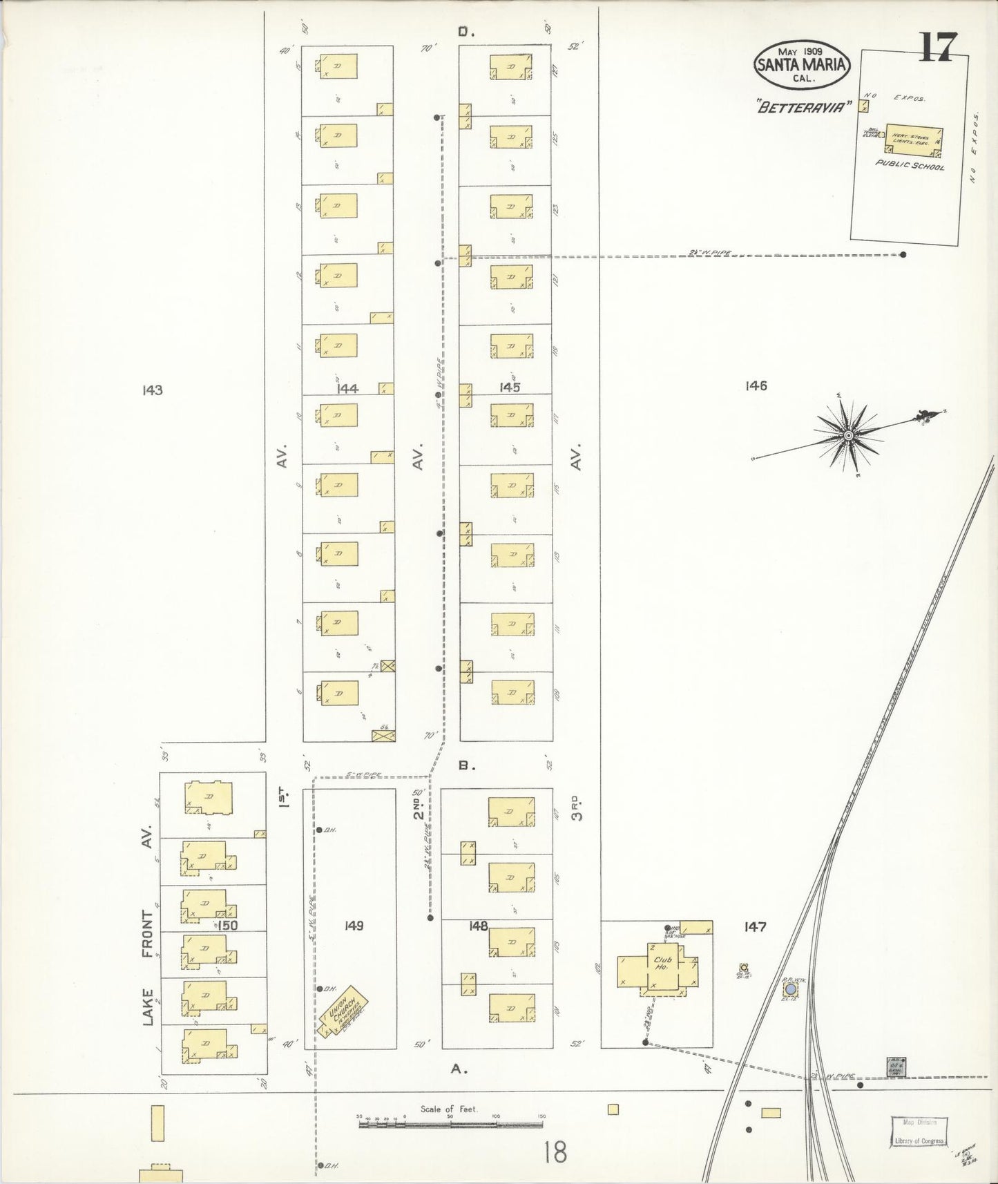 Sanborn Fire Insurance Map from Santa Maria, Santa Barbara County, California (1909), Sheet #0017 - Complete Map Set gallery image, historic Sanborn map, vintage wall art, California California