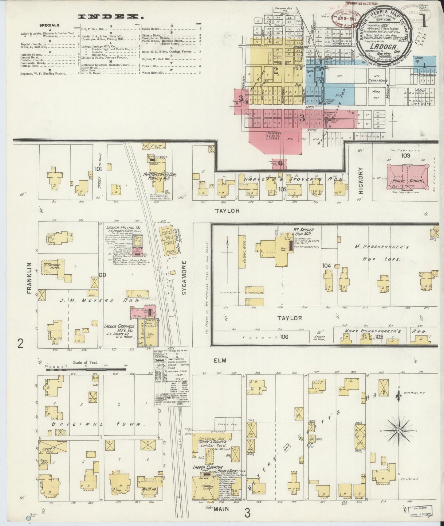 Sanborn Fire Insurance Map from Ladoga, Montgomery County, Indiana (1898), Sheet #0001 - Complete Map Set gallery image, historic Sanborn map, vintage wall art, Indiana Indiana