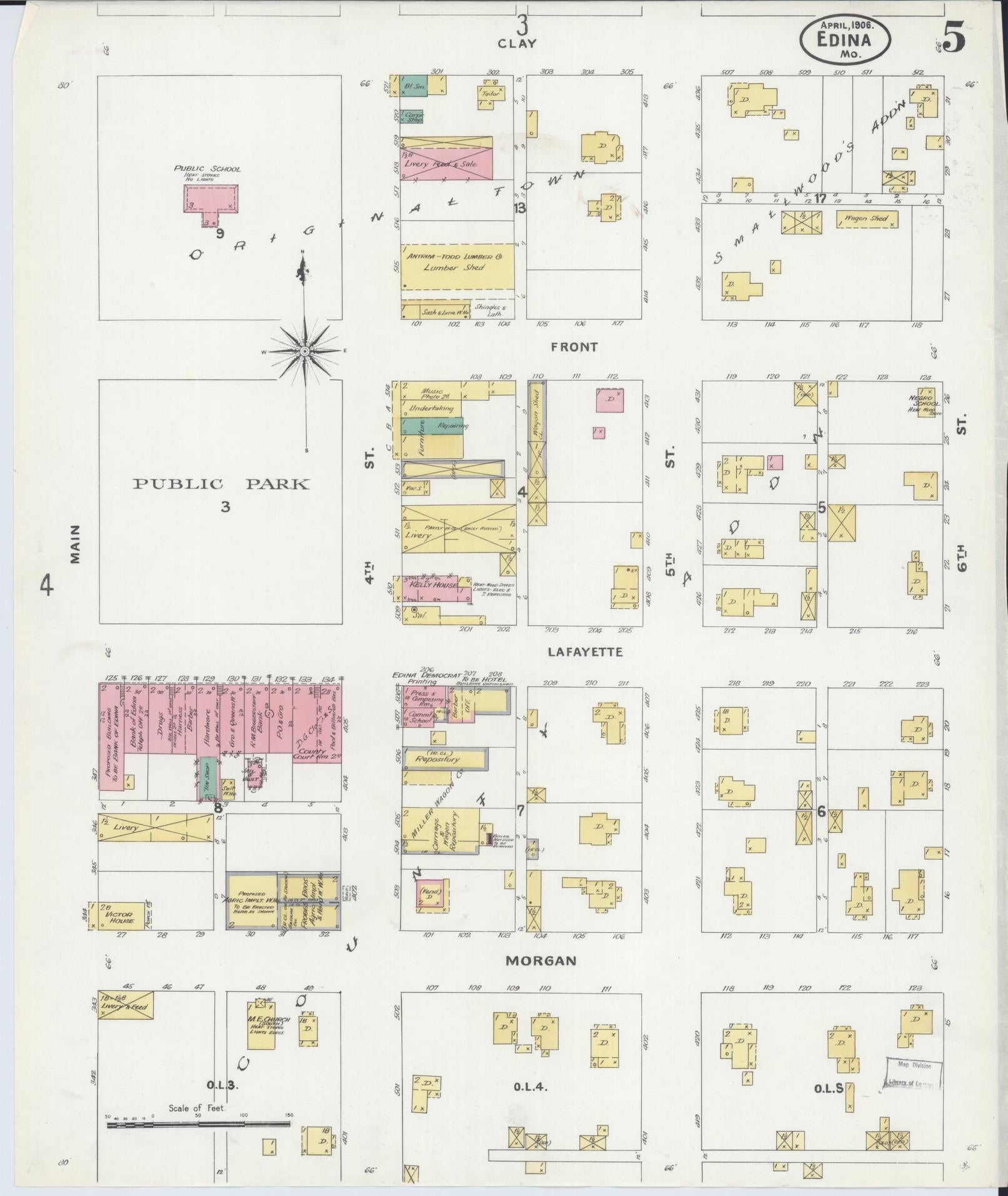 Sanborn Fire Insurance Map from Edina, Knox County, Missouri (1906), Sheet #0005 - Complete Map Set gallery image, historic Sanborn map, vintage wall art, Missouri Missouri