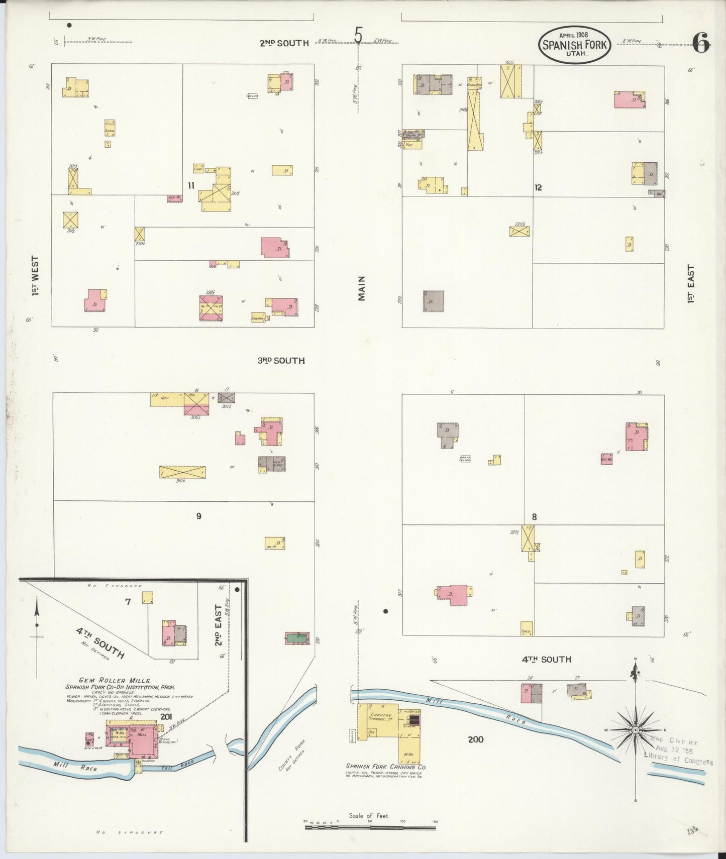 Sanborn Fire Insurance Map from Spanish Fork, Utah County, Utah (1908), Sheet #0006 - Complete Map Set gallery image, historic Sanborn map, vintage wall art, Spanish Fork Utah