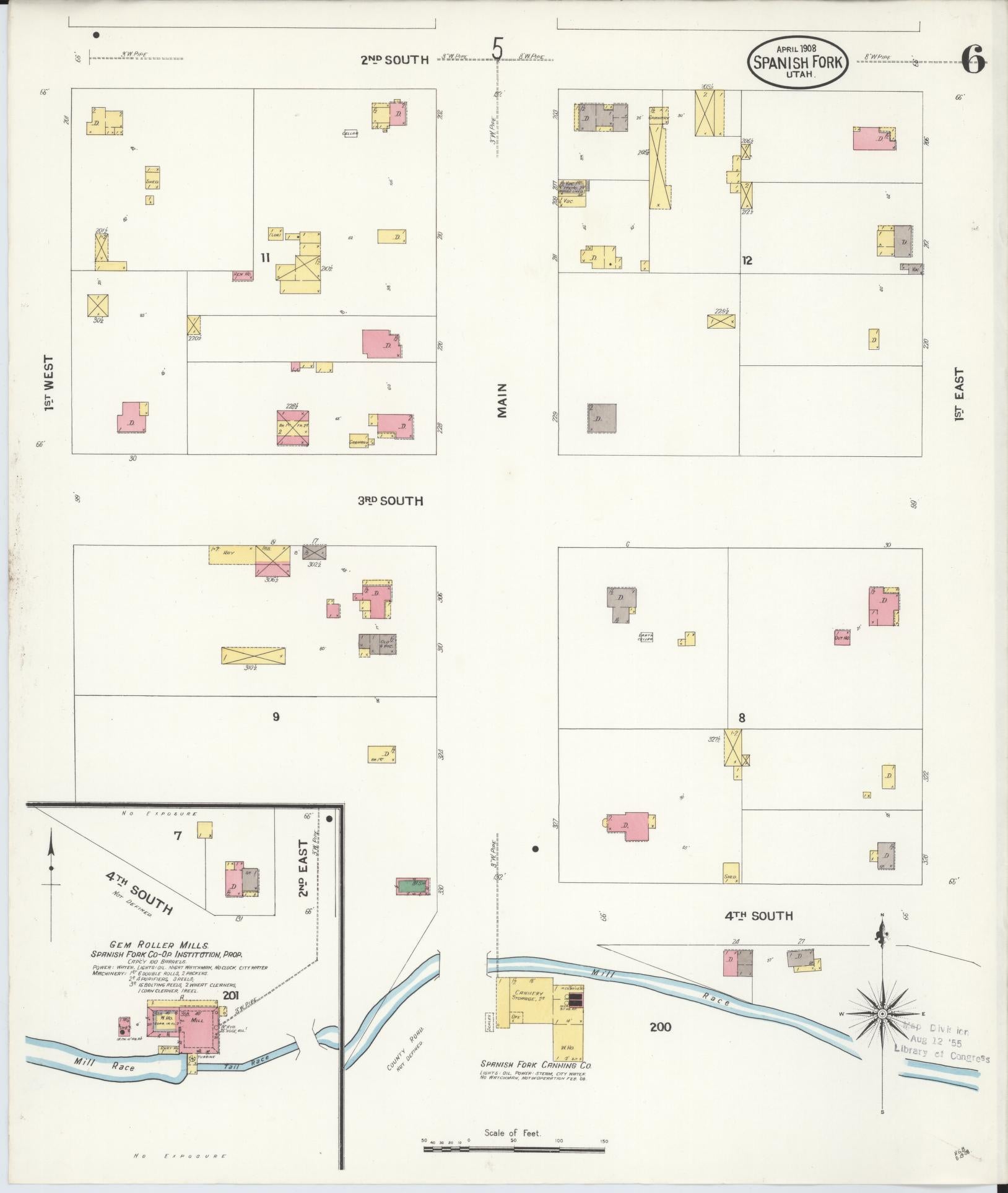 Sanborn Fire Insurance Map from Spanish Fork, Utah County, Utah (1908), Sheet #0006 - Complete Map Set gallery image, historic Sanborn map, vintage wall art, Spanish Fork Utah