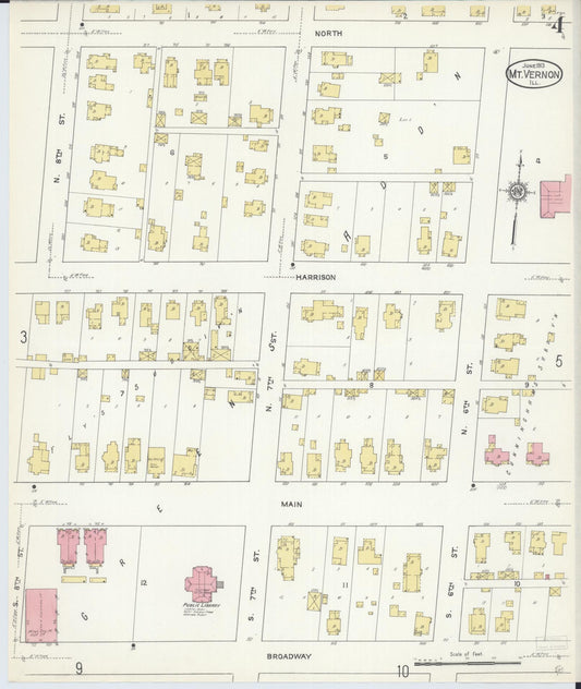 Sanborn Fire Insurance Map from Mount Vernon, Jefferson County, Illinois (1913), Sheet #0004 - Historic Sanborn Fire Insurance Map Print, vintage old map wall art, antique decor, genealogy gift, Illinois Illinois map
