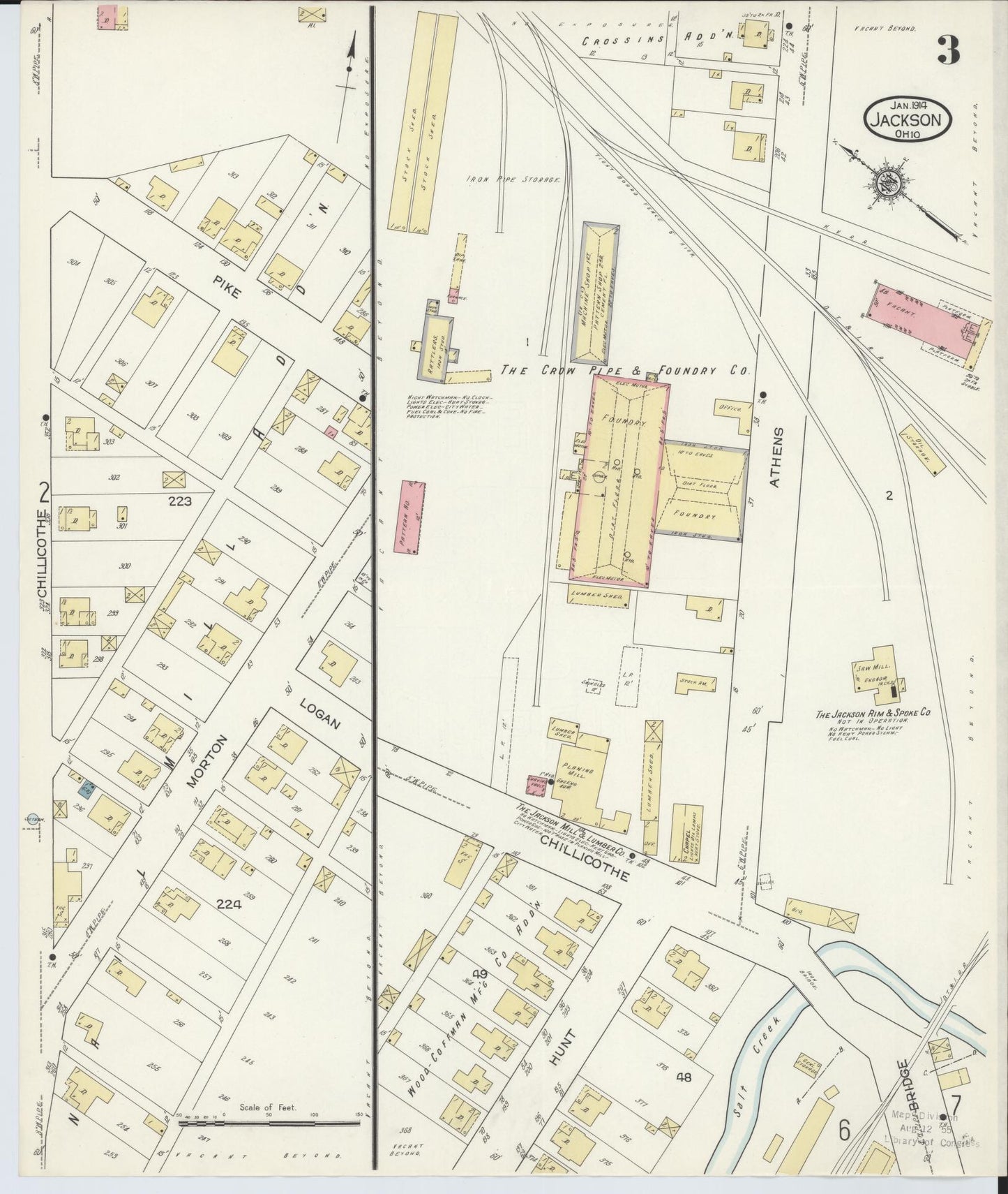 Sanborn Fire Insurance Map from Jackson, Jackson County, Ohio (1914), Sheet #0003 - Historic Sanborn Fire Insurance Map Print, vintage old map wall art, antique decor, genealogy gift, Ohio Ohio map