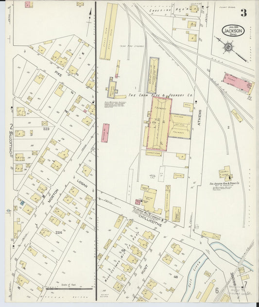 Sanborn Fire Insurance Map from Jackson, Jackson County, Ohio (1914), Sheet #0003 - Historic Sanborn Fire Insurance Map Print, vintage old map wall art, antique decor, genealogy gift, Ohio Ohio map