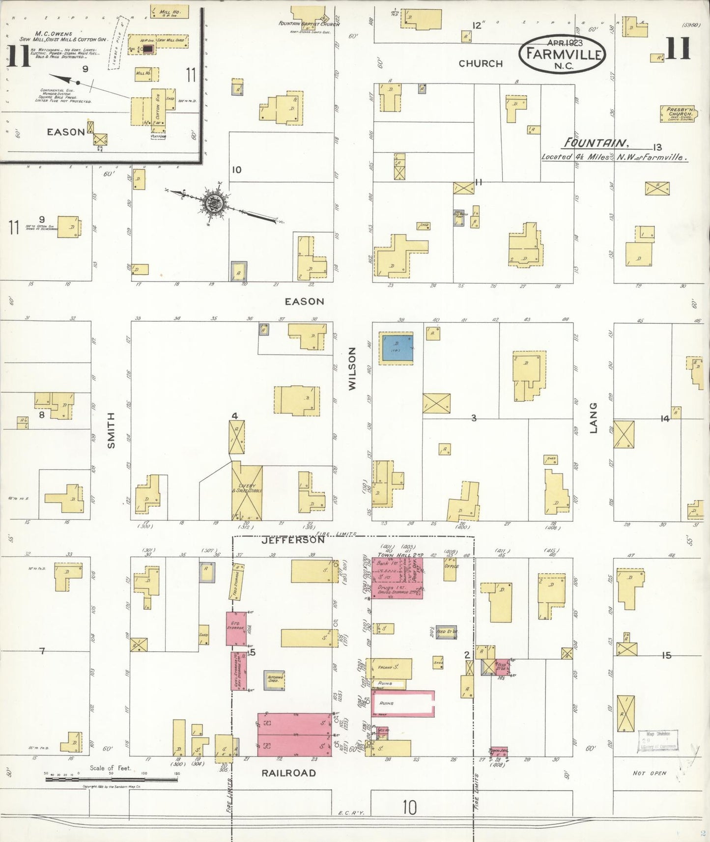 Sanborn Fire Insurance Map from Farmville, Pitt County, North Carolina (1923), Sheet #0011 - Complete Map Set gallery image, historic Sanborn map, vintage wall art, North Carolina North Carolina