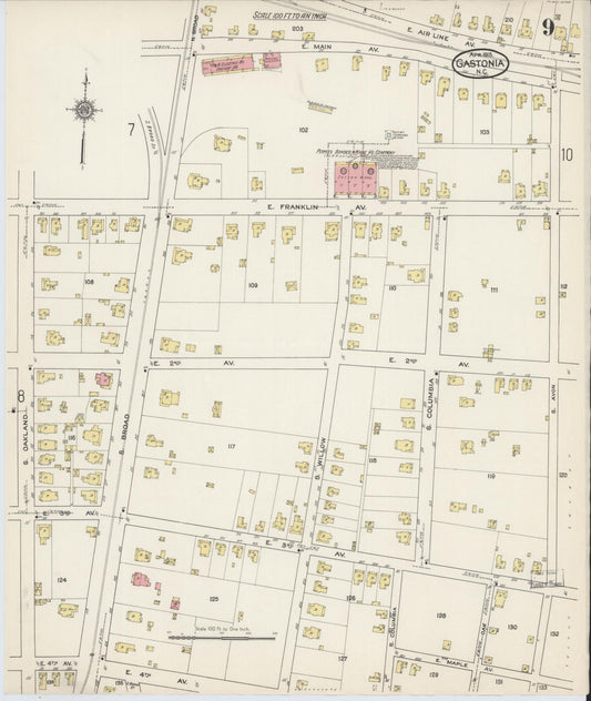 Sanborn Fire Insurance Map from Gastonia, Gaston County, North Carolina (1915), Sheet #0009 - Historic Sanborn Fire Insurance Map Print, vintage old map wall art, antique decor, genealogy gift, North Carolina North Carolina map