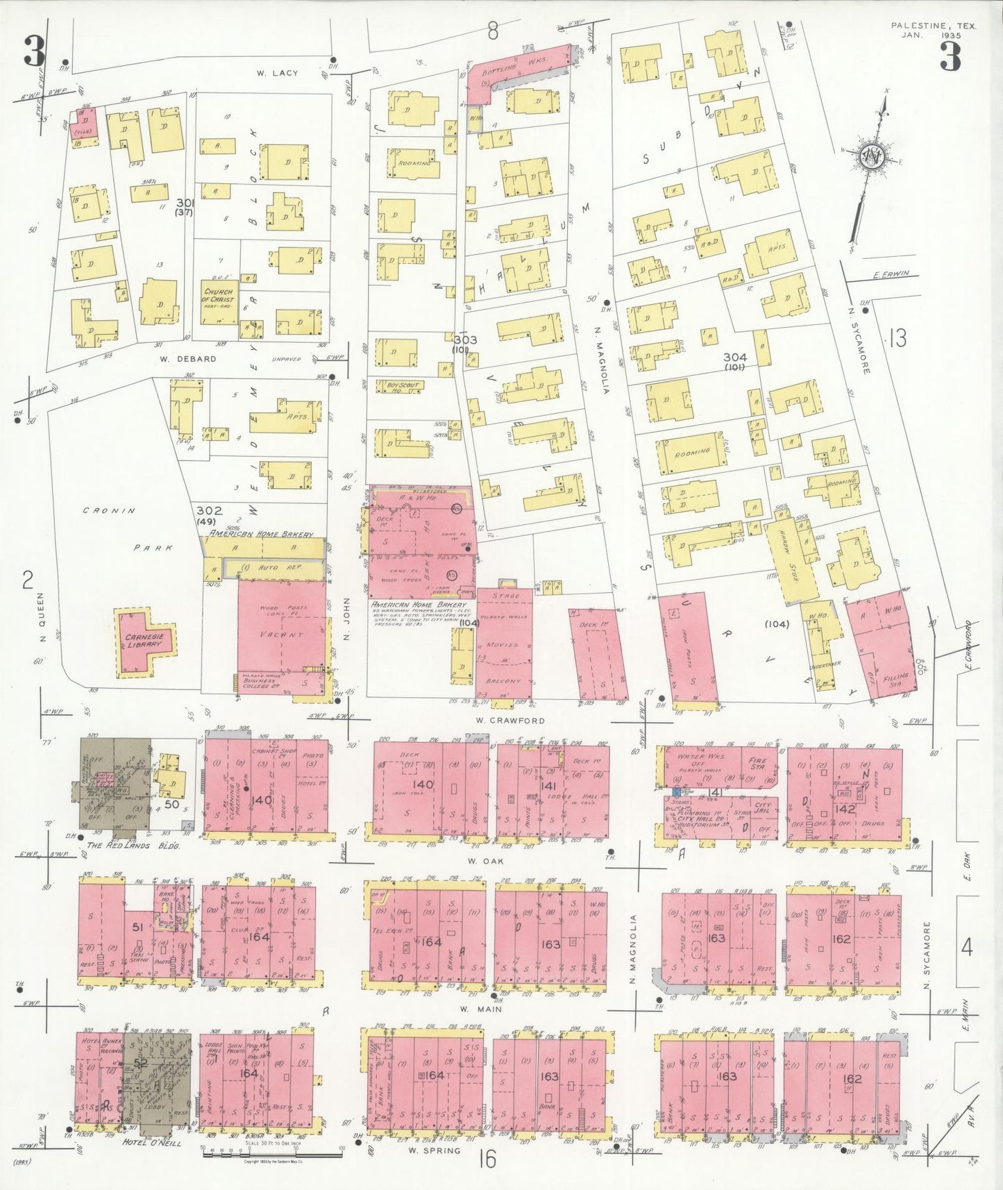 Sanborn Fire Insurance Map from Palestine, Anderson County, Texas (1935), Sheet #0003 - Historic Sanborn Fire Insurance Map Print, vintage old map wall art, antique decor, genealogy gift, Texas Texas map