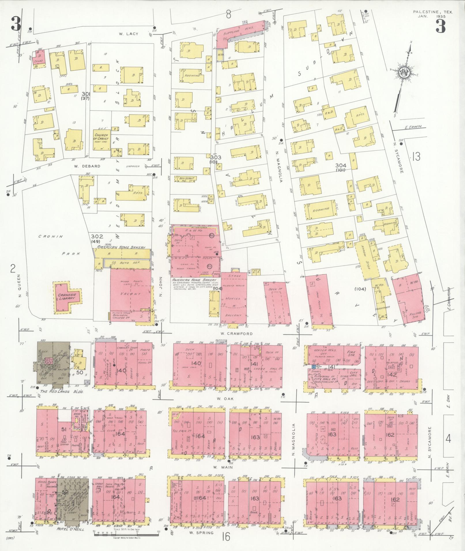 Sanborn Fire Insurance Map from Palestine, Anderson County, Texas (1935), Sheet #0003 - Historic Sanborn Fire Insurance Map Print, vintage old map wall art, antique decor, genealogy gift, Texas Texas map
